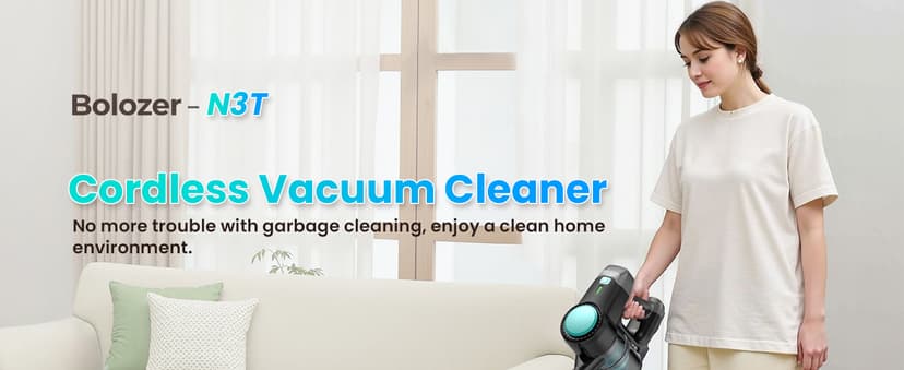 N3T Cordless Vacuum Cleaner,Wireless Stick Vacuum with 40mins Runine,Self-Standing,Anti-Tangle Brush,Rechargeable Lightweight Vacuum Cleaner for Home,Hardwood Floor,Pet Hair, Carpet-Green