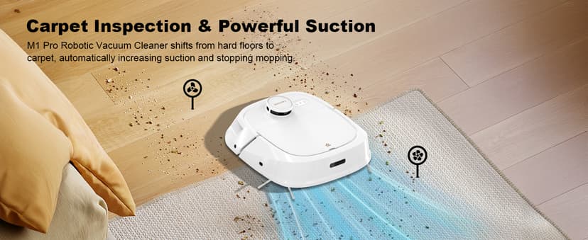 TECBOT M1 Pro Robot Vacuum and Mop - LiDAR Robotic Vacuums Cleaner for Home with Pet Hair, Carpet, Hardwood Floors, Auto Smart Mopping, Self Cleaning, Avoids Obstacles, Voice Control, White