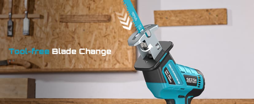 SEESII Reciprocating Saw Cordless, Variable Speed 3500 RPM Brushless Motor with 8 Saw Blades, 2 x 4.0Ah Batteries, LED Light, Tool‑Free Blade Change, Portable for Wood PVC Cutting