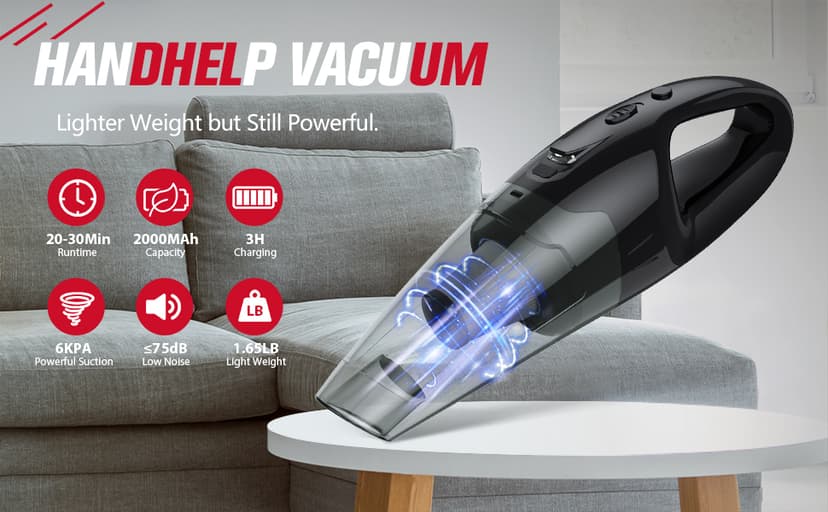 Handheld Vacuum Cordless Rechargeable, Car Vacuum Portable, Mini Vac for Pet Hair, Hand Vacuum Cleaner Car Seats, Home, Quick Cleanup, Strong Suction, Lightweight