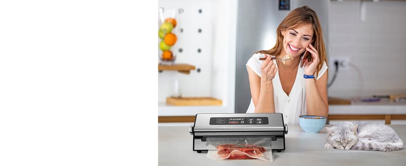 90Kpa Food Vacuum Sealer, Stainless Steel Vacuum Sealer Machine for Food with Double Heat Seal & Double Pump, Food Sealer Dry/Moist/Liquid Modes, Roll Storage and Cutter, Easy-Lock Handle and Clean