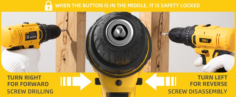 DELI 12V Cordless Drill Set, 2.0Ah Battery with Charger, 3/8'' Keyless Chuck, 18+1 Torque Settings, Electric Mini Drill for Home Improvement