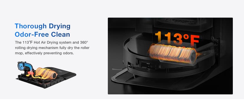 ECOVACS DEEBOT T80 Omni Robot Vacuum and Mop, 18,000Pa Suction, OZMO™ Roller Real-Time Mop Washing, Self-Emptying, Hot Air Drying, AI Navigation, Anti-Tangle Brush, for Pets, Carpets & Hard Floors