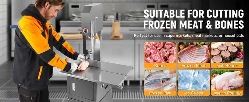 Hoteche 10-Inch Commercial Electric Meat Bandsaw - 550W, 9.5" Cutting Depth, 10" Cutting Width Ideal for Meat, Bone, and Frozen Food Processing