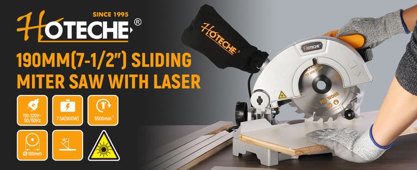 Hoteche 7-1/4-Inch Miter Saw 7.5A Compound Single Bevel Chop Saw with Laser and Blade for Wood and Metal Working