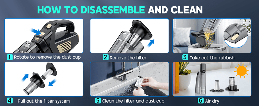 Handheld Vacuum Cordless, 15000PA Strong Suction Hand Held Car Vacuum Cleaner Portable with Multi-Nozzles & Washable Filter, Lightweight Dust Busters Rechargeable for Home, Car, Office, Pets