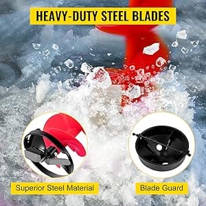 VEVOR 6" Diameter 39" Length Nylon Corless Ice Auger Drill Bit for Ice Fishing with Extra 11.8" Extension Rod, Drill Adapter, Top Plate and Blade Guard
