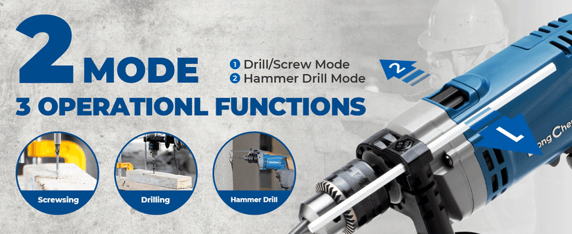 DongCheng Hammer Drill 6A,1/2 Inch Keyed Chuck, 0-3000 RPM/45000 BPM Impact Drill with 15PCS Drilling Bits for Brick Wall, Metal & Wood, DZJ05-13