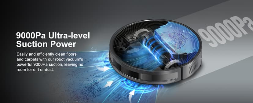 Robot Vacuum Cleaner with Self-Emptying Base – 9000Pa Suction, 85 Days of Dust Storage, Wi-Fi/App/Alexa Control – Ideal for Hard Floors, Low Carpets, and Pet Hair