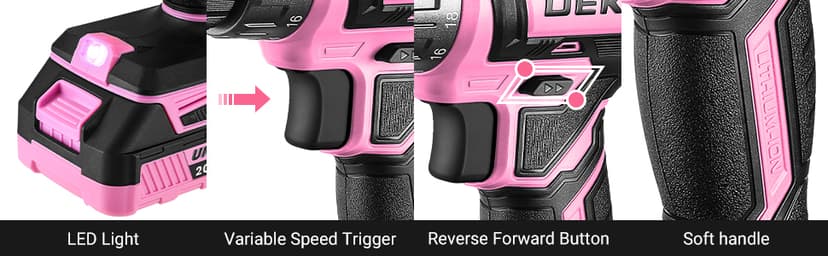 Power Drill Cordless: DEKO PRO Pink Cordless Drill 20V Electric Power Drill Set Tool for Women Drills with Battery and Charger 20 Volt Drills Driver Kit