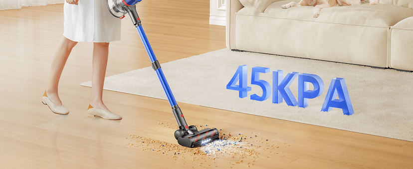 Cordless Vacuum Cleaner, 45Kpa 550W 60Mins Vacuum Cleaners for Home, Self-Standing Stick Vacuum Cleaner with Wall Mount Charging, Scented Card, for Furniture, Carpet, Pet Hair, Hard Floor