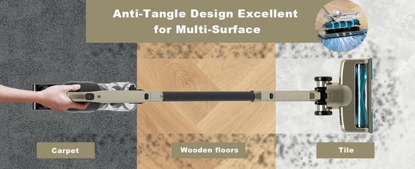 Cordless Vacuum Cleaner, 25Kpa Powerful Suction Ultralight Stick Vacuum with Tangle-Resistant Floor Brush, 2500mAh Fast-Charging Battery for Pet Hair Floor Carpet Stair, 4 Hepa