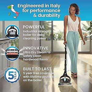 Euroflex Vapour Pro 20-Piece Steam Mop with Built-In All-in-One Portable Steam Cleaner; Ranked #1 by Good Housekeeping; 295°F & 50 PSI; Kills 99.9% Bacteria & Viruses (H1N1); 5-Year Warranty