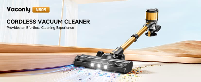 Cordless Vacuum Cleaner, 8 in 1 Powerful Stick Vacuum with 45min Runtime, Anti-Tangle Vacuum Cleaners for Home, Lightweight Handheld Wireless Vacuum for Hardwood Floor Carpet pet Hair, Gold