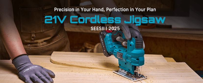 SEESII Cordless Jig Saw 21V, Electric Jigsaw Tool with 2× 2.0Ah Batteries, 2800RPM Variable Speed for Wood Cutting, 0°-45° Bevel Cuts, LED Light, 4 Orbital Settings for Straight/Curve/Circle Cutting
