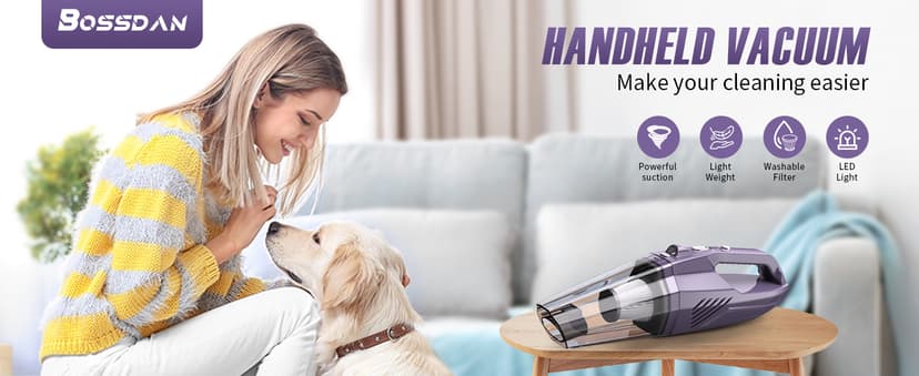 Handheld Vacuum Cordless - Car Vacuum Portable & Small Vacuum Cleaner with 6KPa Suction, USB Vacuum Cordless Rechargeable, HEPA Filter, LED Light for Pet Hair, Home, Car, Office - Includes Accessories