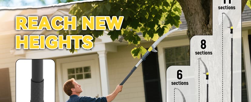 14.5FT Pole Saw with Adjustable Length for Tree Trimming, Lightweight Manual Pruning Saw with Mn Steel Blade, Long Extension Branch Cutter Pole Pruner for Yard, Garden, Patio & Forestry Use