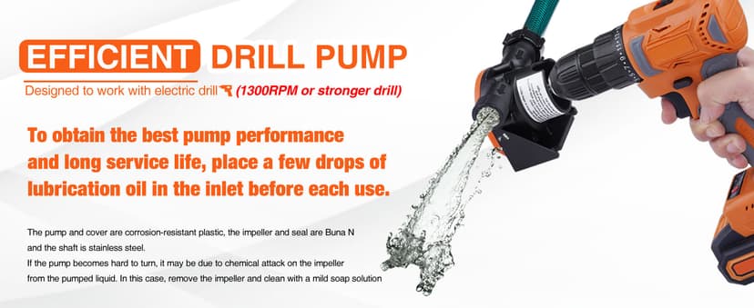 TOPWAY Self Priming Water Drill Pump Attachment with Suction and Discharge Hose, Mini Hand Power Drill Pump for Water, Oil Transfer