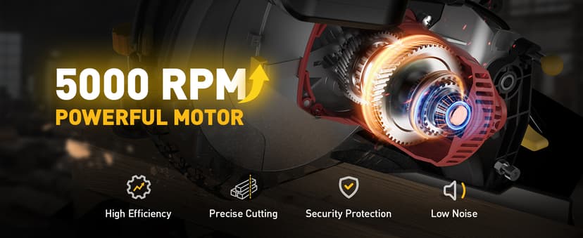 10-inch Compound Miter Saw, 5000RPM, 15 Amp, Single Bevel 0-45° with Extension Table, 36T Blade, Power Saw for Metal, Plastic, Wood, Laminates