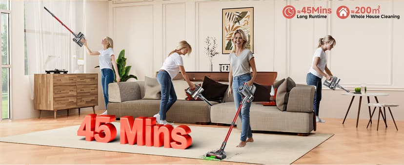 Cordless Vacuum Cleaner, 500W/40Kpa Stick Vacuum with 45Mins Runtime, Self-Standing Vacuum Cleaners for Home, Anti-Tangle, 1.5L Dust Cup, Rechargeable Vacuum for Hardwood Floor Carpet Pet Hair
