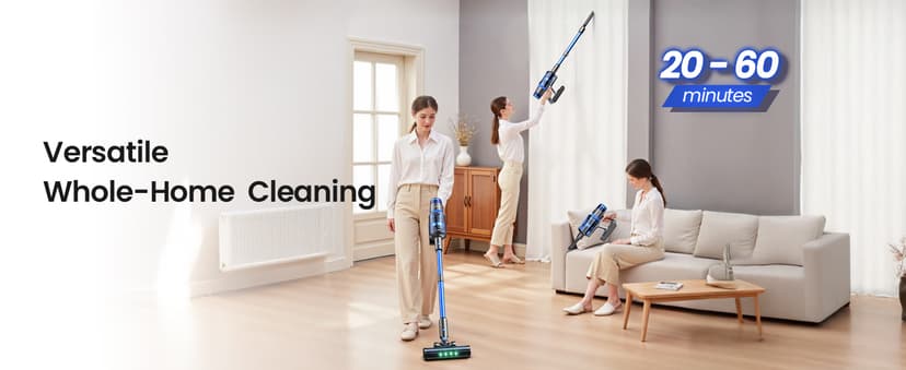 V25 Cordless Vacuum Cleaner, 680W 60Kpa Powerful Stick Vacuum with Dust Sensor, Digital Display, 4000mAh Rechargeable Battery up to 60Mins, Versatile for Pet Hair, Floor, Carpet (Sapphire)