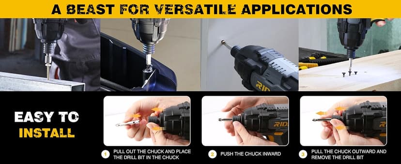 RIDA Impact Driver Kit 180Nm 20V Cordless Impact Drill/Driver Set 1/4" All-Metal Hex Chuck 0-2800RPM Variable Speed, 2000mAh Lithium-ion Battery & 1H Fast Charger, 25 Pcs Driver Bits and Tool Bag