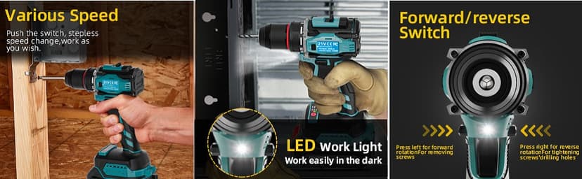 21V Cordless Power Drill/Driver Set, Electric Power Drill Set with 2 Battery & Charger, 3/8” Keyless Chuck, 2 Variable Speed, 28-Piece Kit Power Drill Drivers for Home Use