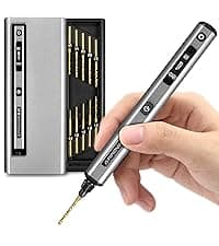 AM ARROWMAX Mini Drill Pen, 5-Speed, LED Lights, OLED Display, Aluminium Box, Resin Drill Set With 10 Small Bits, 3/32-Inch Shank, For Jewelry Making, Wood, Plastic