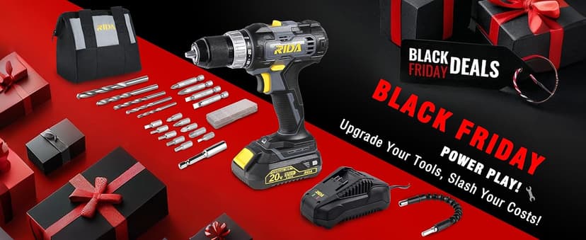 RIDA Cordless Drill Power Drill Cordless 20V 1/2'' Keyless Metal Chuck 355 In-lb(40N.m) Torque with 2.0AH Li-ion Battery & Fast Charger, Variable Speed, 25+1 Position and 22pcs Bits