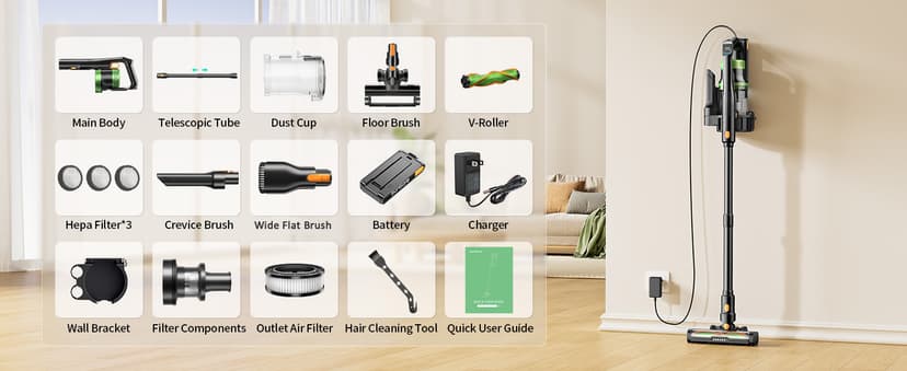 Cordless Vacuum Cleaner, 550W 45KPA 60 Mins Vacuum Cleaners for Home, Anti-Tangle Stick Vacuums with Rechargeable Battery, Dual-Handheld Lightweight Vacuum with Aromatherapy for Pet Hair Carpet Floors