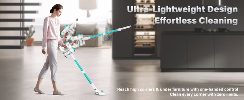 Tikom V500 Cordless Vacuum Cleaner for Home, 40000Pa/450W Stick Vacuum with LED Touch Screen, Charging Wall Dock, Anti-Tangle, Lightweight Handheld Vacuum for Pet Hair, Hard Floor, Carpet, Blue