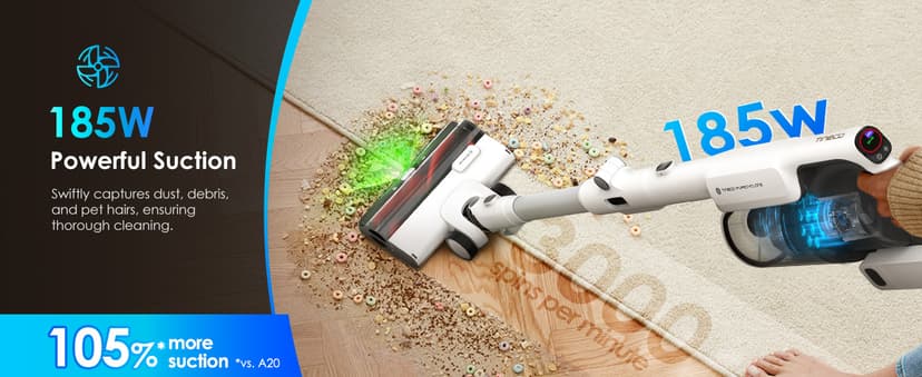 Tineco Pure ONE A50S Cordless Stick Vacuum Cleaner, 185W Suction,1L Larger Dustbin, 3DSense Power Brush, PureCyclone Tech, Easily Tackles Large Debris