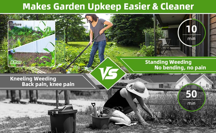 Weeding Hoe Garden Tool, 2 in 1 Stirrup Hoe and Cultivator with 62 inch Adjustable Long Handle, Heavy Duty Metal Garden Action Scuffle Hoes for Efficient Weeding Soil Aeration Small Weeder Tool