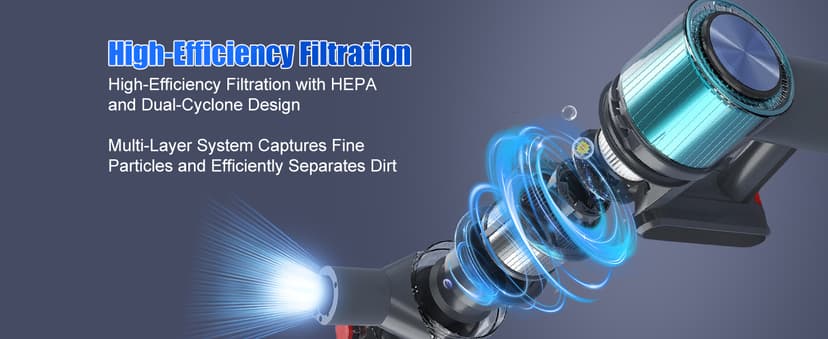 Cordless Vacuum Cleaner, 60 Mins Runtime Vacuum Cleaners for Home, Stick Vacuum Self-Standing, Wall Mount Charging, 3 Mode Handheld Vacuum for Pet Hair/Carpet/Floor