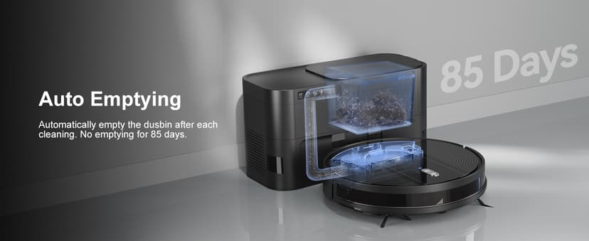 Robot Vacuum Cleaner with Self-Emptying Base – 9000Pa Suction, 85 Days of Dust Storage, Wi-Fi/App/Alexa Control – Ideal for Hard Floors, Low Carpets, and Pet Hair