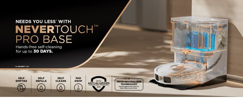 Shark Robot Vacuum & Mop Combo, PowerDetect NeverTouch Pro, Self-Emptying, Self-Refill with Self-Clean Pad Wash & Dry, 60-Day Debris Capacity, 30-Day Refill Tank, 5 PowerDetect Technologies, AV2800ZE