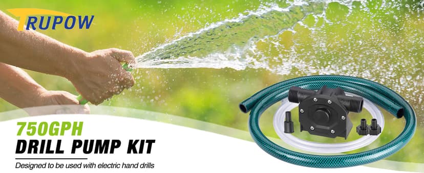 Self-Priming Mini Hand Water Transfer Drill Pump Kit with Water Hose & Oil Hose for Home Water Oil Fluid Transfer