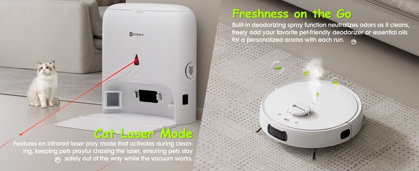 V5 Robot Vacuum and Mop, Self-Emptying Robotic Vacuum Cleaner, 8500Pa Suction, Pet Hair Tangle Cutter, Laser Navigation, Cat Laser, Carpet Detection, Ideal for Hard Floor, Tile, and Carpet