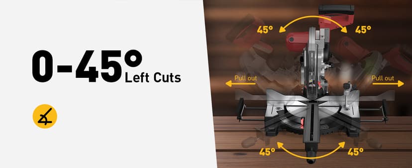 12-Inch Dual-Bevel Sliding Compound Miter Saw, 3800RPM, 15 Amp, Single Bevel 0-45° with Extension Table, 36T Blade, Power Saw for Metal, Plastic, Wood, Laminates