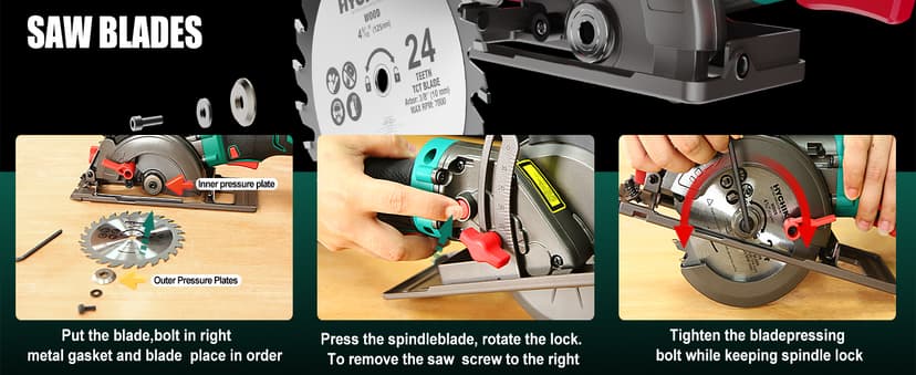 HYCHIKA 6.2A Mini Circular Saw with 3 Blades (4-1/2”), Compact Hand Saw Max 1-7/8" Cutting Depth, 3500RPM, Rubber Handle & 10ft Cord for Wood, Metal, Plastic, Tile