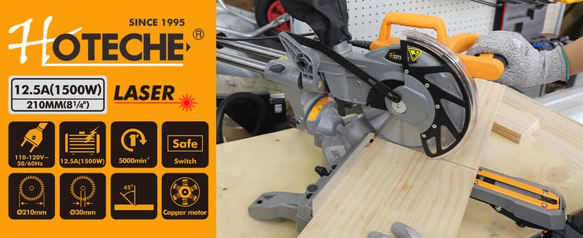 Hoteche 8-1/4-Inch Miter Saw 12.5A Sliding Compound Single Bevel Chop Saw with Laser and Blade for Wood and Metal Working