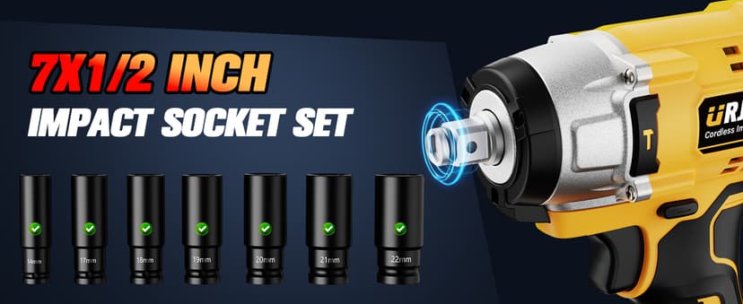 Cordless Impact Wrench - 590Ft-lbs (800N.m) Brushless 1/2 inch, 3300RPM High Torque Impact Gun, 2x 4.0Ah Battery, Charger & 7 Sockets, Electric Impact Wrench for Car Home