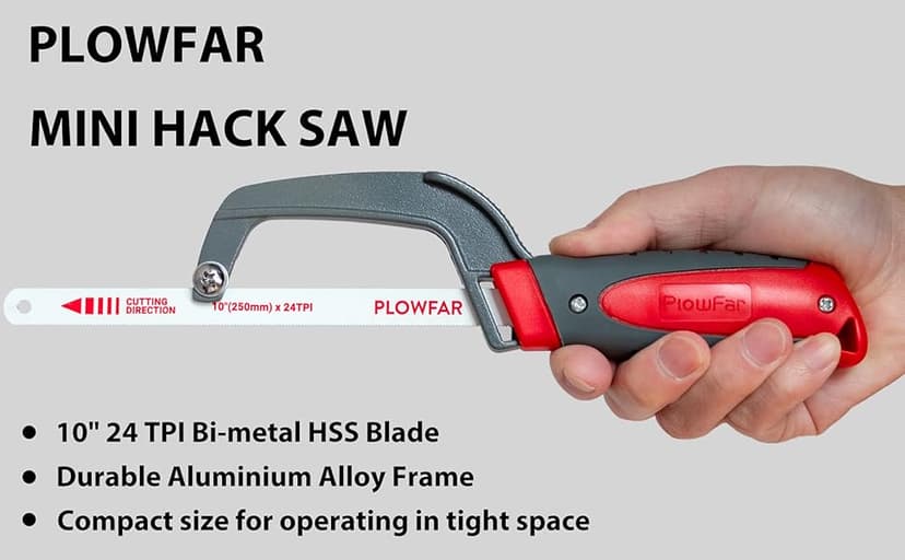 Aluminum Frame Mini Hacksaw with 10" Flexible Bi-Metal HSS Blade for Metal and Wood