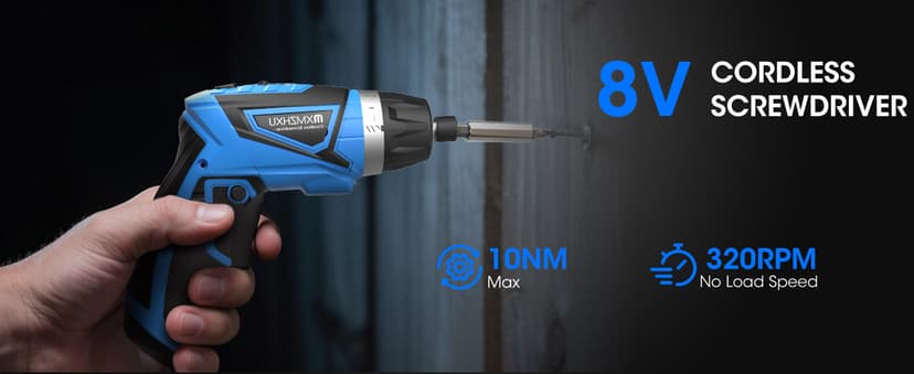 8V Cordless Screwdriver,6+1 Torque Max 10N·m Electric Power Screwdriver with 47 Accessories,180°Pivoting Handle, 2000mAh Rechargeable Screw Gun&Bit Set with LED Light, Flexible Shaft,for Home,Office