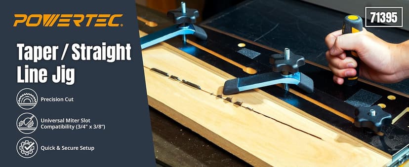 POWERTEC 71395 Taper/Straight Line Jig for Table Saws with 3/4” Wide by 3/8” Deep Miter Slot