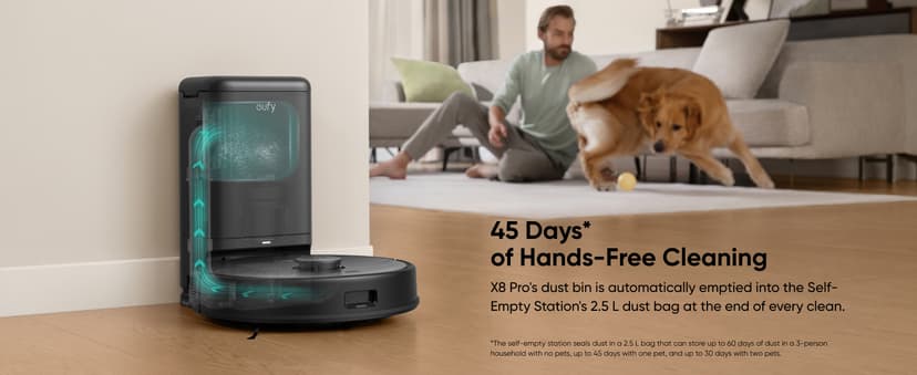eufy X8 Pro Robot Vacuum Self-Empty Station, Twin-Turbine 2X 4,000 Pa Suction, 45 Days Hands-Free Cleaning iPath Laser, Pet Hair Deep Clean on Carpet, Smart Cleaner for Home with Pets
