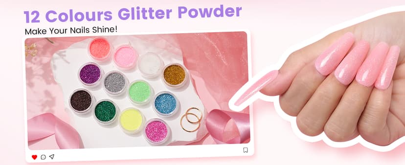 Acrylic Nail Kit with Everything: Beginners Practice Hand Acrylic Nail Powder Liquid Set with U V Lamp Drill in Gift Bag for Home Salon(Pink Bag)