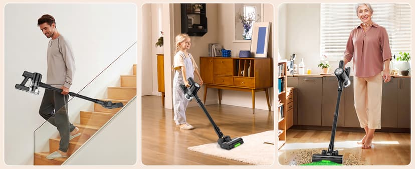 Cordless Vacuum Cleaner, 46KPa/500W Stick Vacuum with 55 Mins Runtime, Self-Standing Vacuum Cleaner for Home, LED Display, Anti-Tangle Brush, Rechargeable Vacuum for Pet Hair