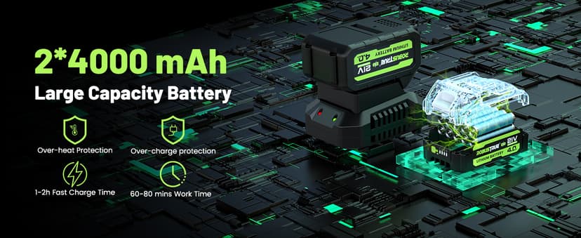 Cordless Impact Wrench 738ft-lbs (1000N.m), High Torque Brushless 1/2 Impact Gun, 2 x4.0Ah Battery 21V Max, Fast Charger, 4 Sockets, Impact Wrench for Home Car Tires Truck Mover