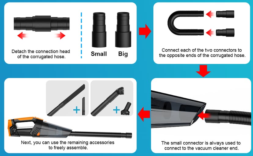 Handheld Vacuum Cordless Car Vacuum Portable with LED Light, High Power Suction, Lightweight Rechargeable Hand Vacuum, Hand Held Vacuum Cleaner for Car Home Office, Pet Hair, BlackOrange